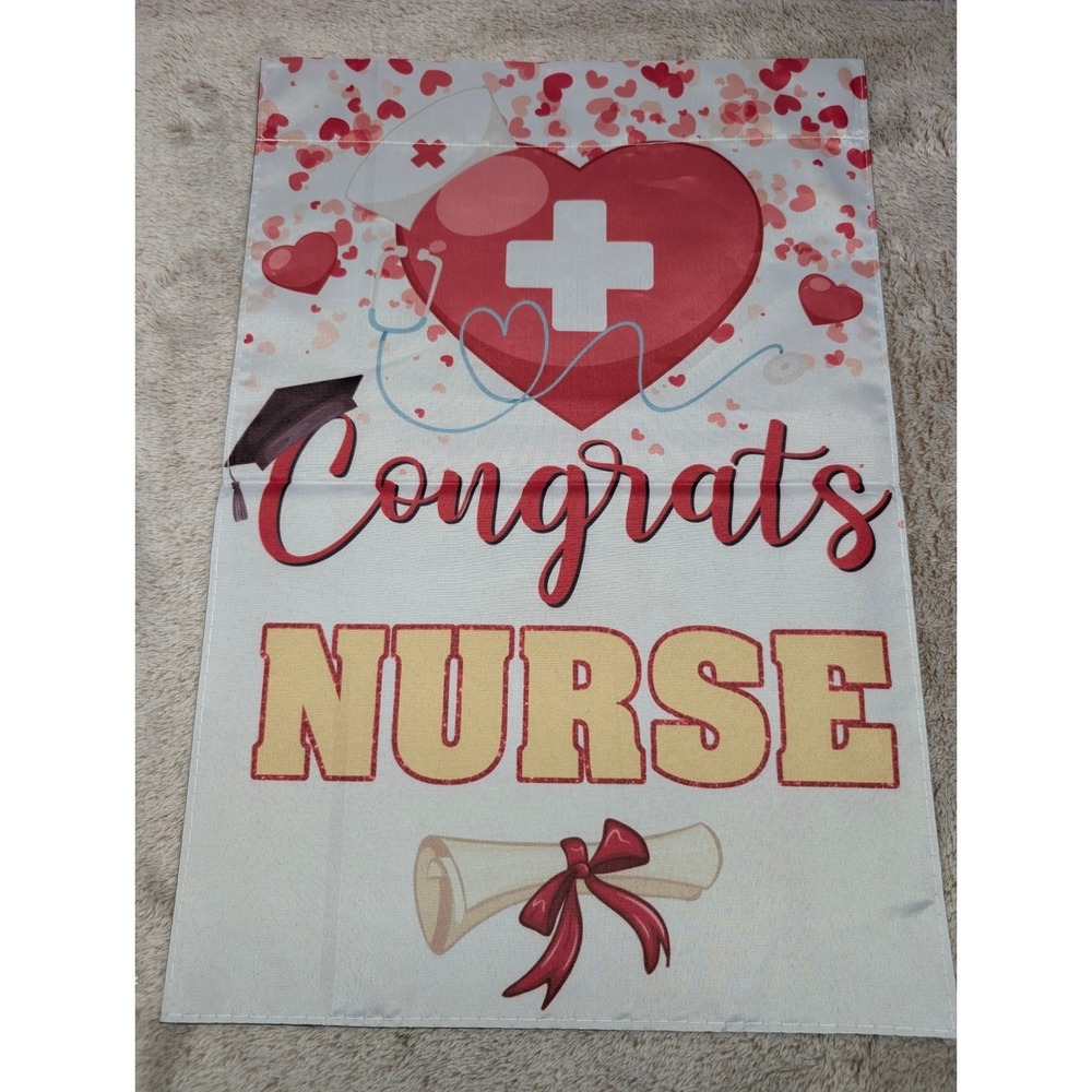 Congrats Nurse Graduation Garden Flag Double Sided Medical RN LPN Heart Decor